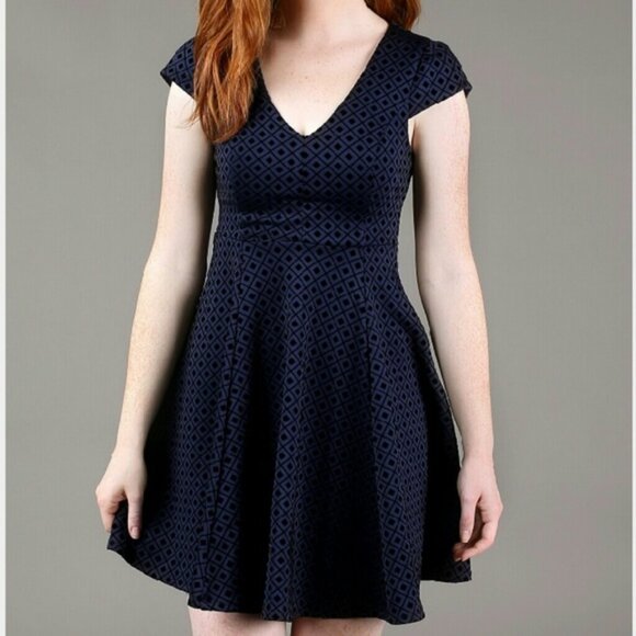 Altar'd State Dresses & Skirts - Altard State A-Line Navy Dress with Velvet Diamond Shapes Size Small